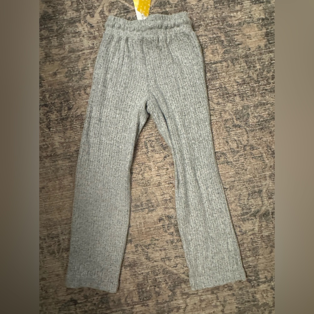 Cozy Gray Knit Ribbed Wide Leg Pants